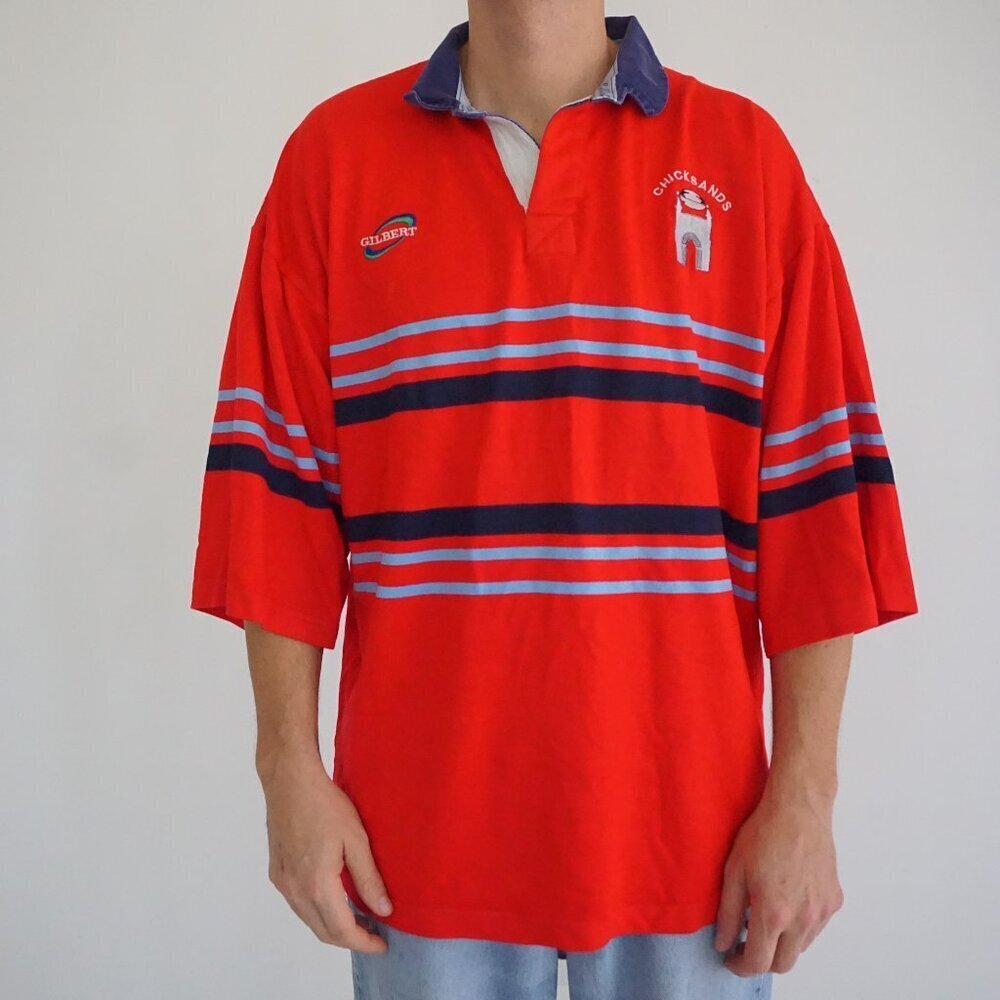 Vintage Gilbert Red Cotton Rugby Shirt Collegiate Sporty Nostalgic Style XL